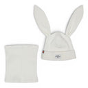Czapka z kominem dla chłopca. Czapka dla dziewczynki. Uszy królika. Bawełniana. Biała.