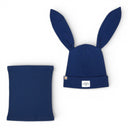 Czapka z kominem dla chłopca. Uszy królika. Bawełniana. Granatowa.