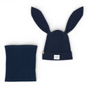 Czapka z kominem dla chłopca. Uszy królika. Bawełniana. Granatowa.