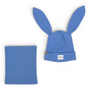 Czapka z kominem dla chłopca. Uszy królika. Bawełniana. Błękitna.