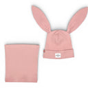 Czapka z kominem dla dziewczynki. Uszy królika. Bawełniana. Pudrowa.