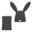 Czapka z kominem dla chłopca. Uszy królika. Bawełniana. Szara.