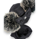 Zestaw zimowy dla dziewczynki. Czapka z pomponami. Komin. Kokarda. Polar. Bawełna. Czarna.