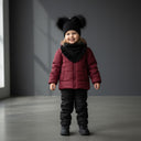 Zestaw zimowy dla dziewczynki. Czapka z pomponami. Chusta. Kokarda. Polar. Bawełna. Czarna. Ubrania zimowe dla dziewczynki.