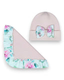 Odkryj PanPan 35 Zestaw czapka z kokardą i chusta dla dziewczynki - bawełna, kwiatowy nadruk, idealny na wiosnę. Uroczy komplet dla dzieci w pastelowych kolorach z motywem kwiatowym, doskonały na prezent.