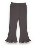 Para brązowe Wiosenne leginsy dzwony z falbanką dla dziewczynki marki PanPan 35 - wygodne i eleganckie, prezentowane na białym tle.