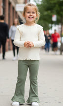 Leginsy dziewczęce. Leginsy dla dziewczynki. Oliwkowe. Long sleeve dla dziewczynki. Lonsleeve butter yellow. Pastelowy żółty.