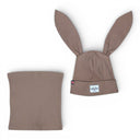 Czapka z kominem dla chłopca. Uszy królika. Bawełniana. Beżowa.