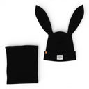 Czapka z kominem dla chłopca. Uszy królika. Bawełniana. Czarna.