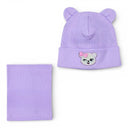 Zestaw wiosenny dla dziewczynki. Czapka wiosenna dla dziewczynki. Komin. Bawełna. Miś. Wrzosowa