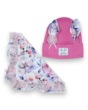 PanPan 35 zestaw czapka z uszami królika i chustą dla dziewczynki to bawełniany, wiosenny komplet z kwiatowym printem-idealny na spacery!.