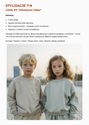 Dwoje dzieci stoi obok siebie na zewnątrz, oboje ubrani w swobodne stroje w neutralnych kolorach. Jedno ma jasnobeżową bluzę, a drugie jasnoszarą bluzę, każde w połączeniu ze spodniami o luźnym kroju. W tle widać krzewy i niebo.